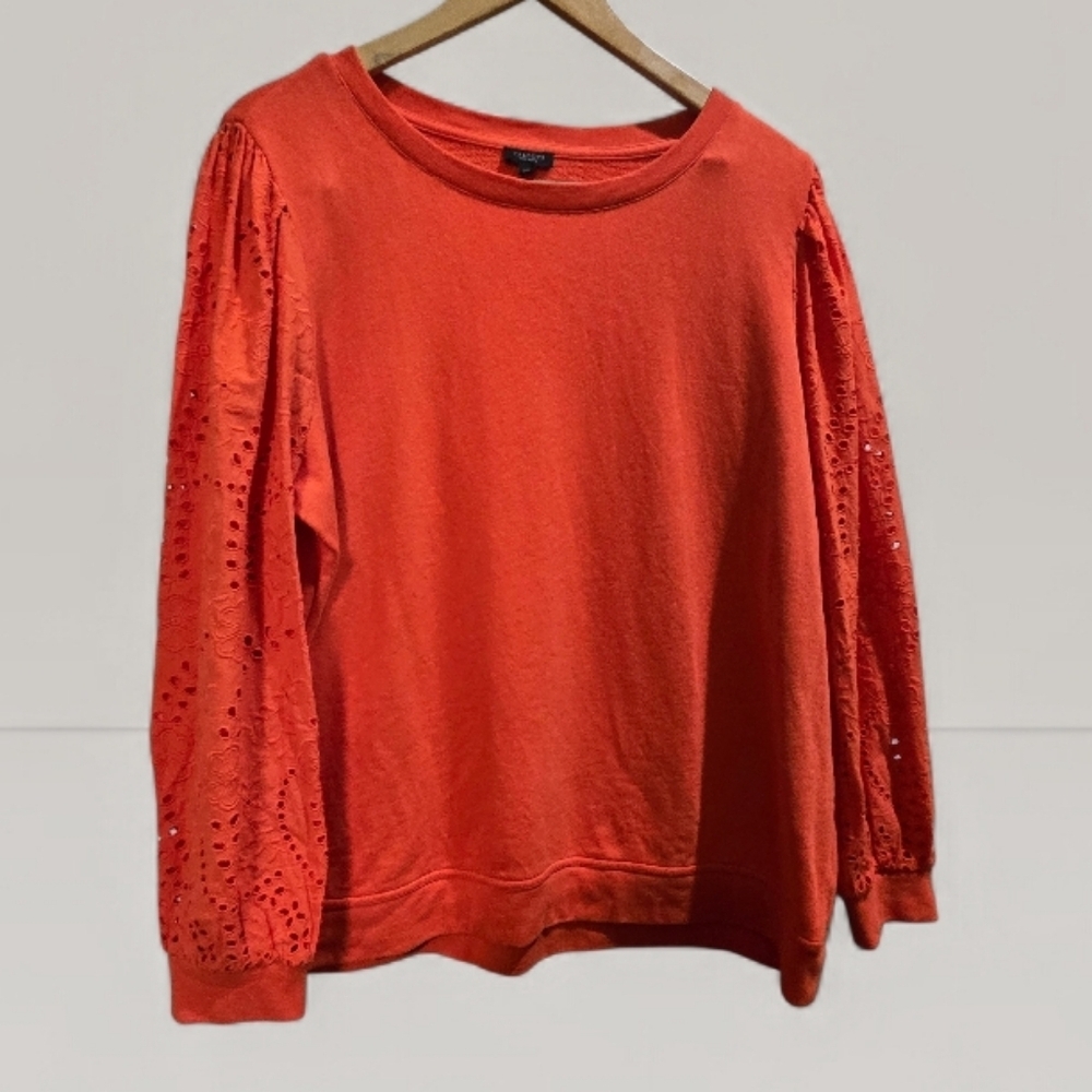 Talbots Womens Orange Eyelet Sleeve Sweatshirt